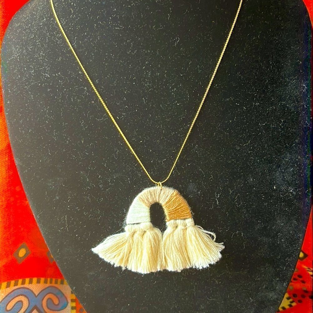 18” Boho Inspired Gold Tone Necklace with Earth Tone Rainbow Pendant - Picture 2 of 6